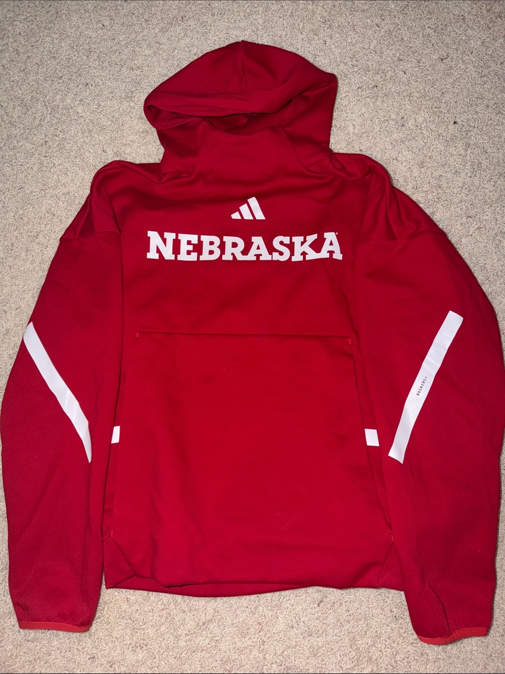 adidas Red Nebraska Pullover Hoodie tall neck
